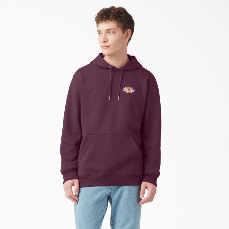 Purple Dickies Fleece Embroidered Chest Logo Men\'s Hoodie | 892-LBAZXT