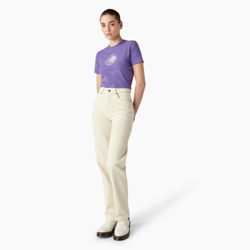 Purple Dickies Garden Plain Cropped Women's T-Shirt | 701-CFHUDY