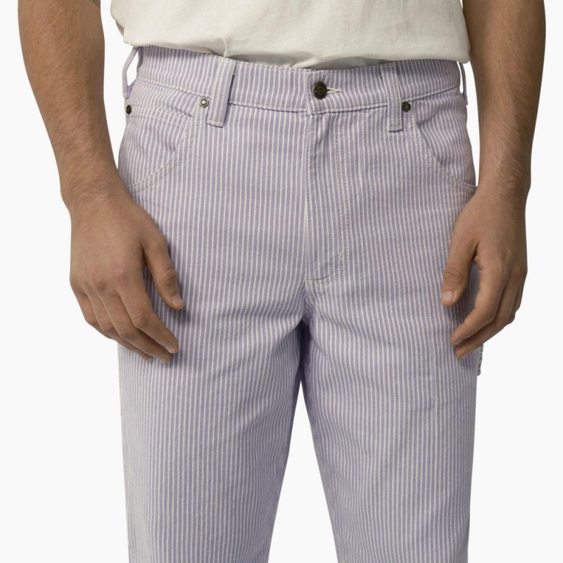 Purple Dickies Garyville Regular Fit Hickory Stripe Carpenter Men's Pants | 731-NRBSEA