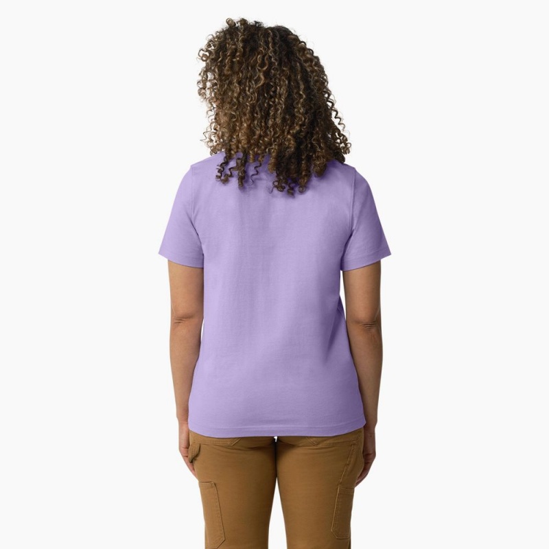 Purple Dickies Heavyweight Logo Women's T-Shirt | 325-PELDAB