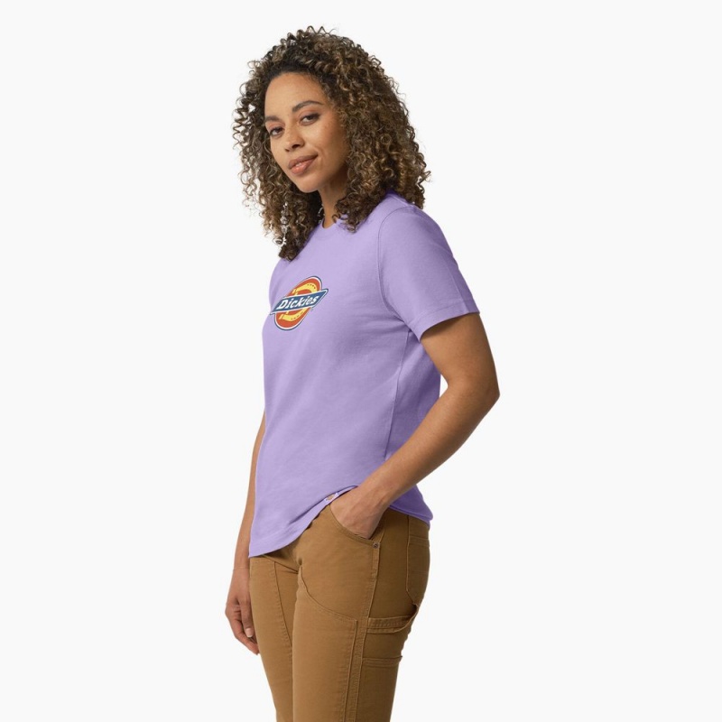 Purple Dickies Heavyweight Logo Women's T-Shirt | 325-PELDAB