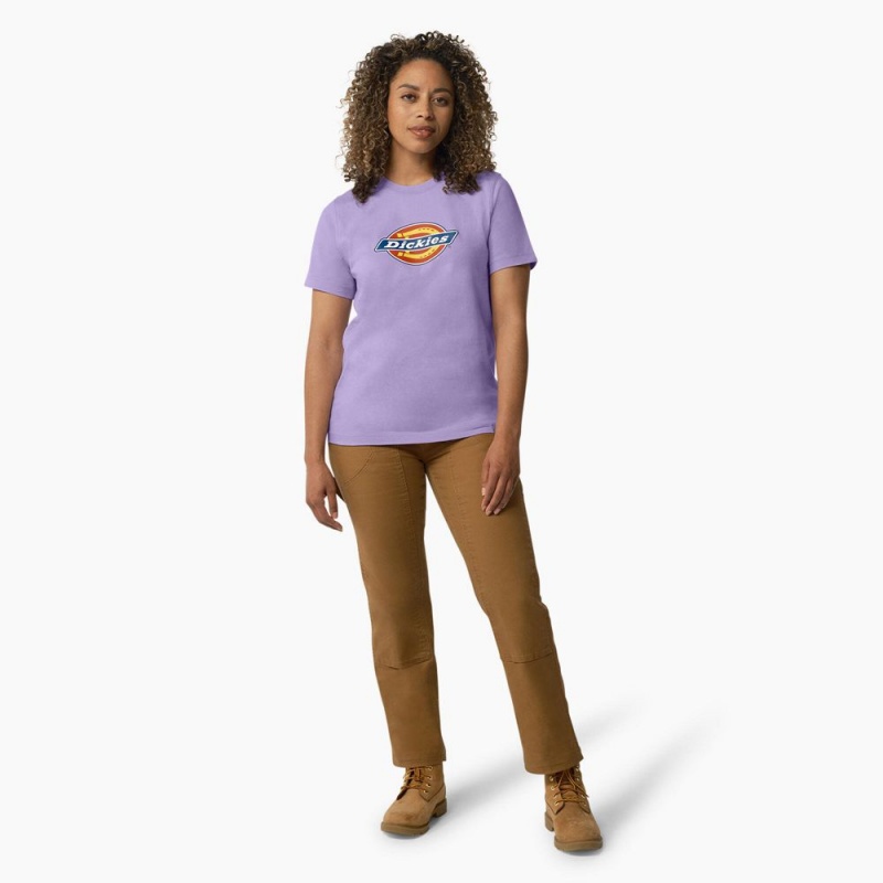 Purple Dickies Heavyweight Logo Women's T-Shirt | 325-PELDAB