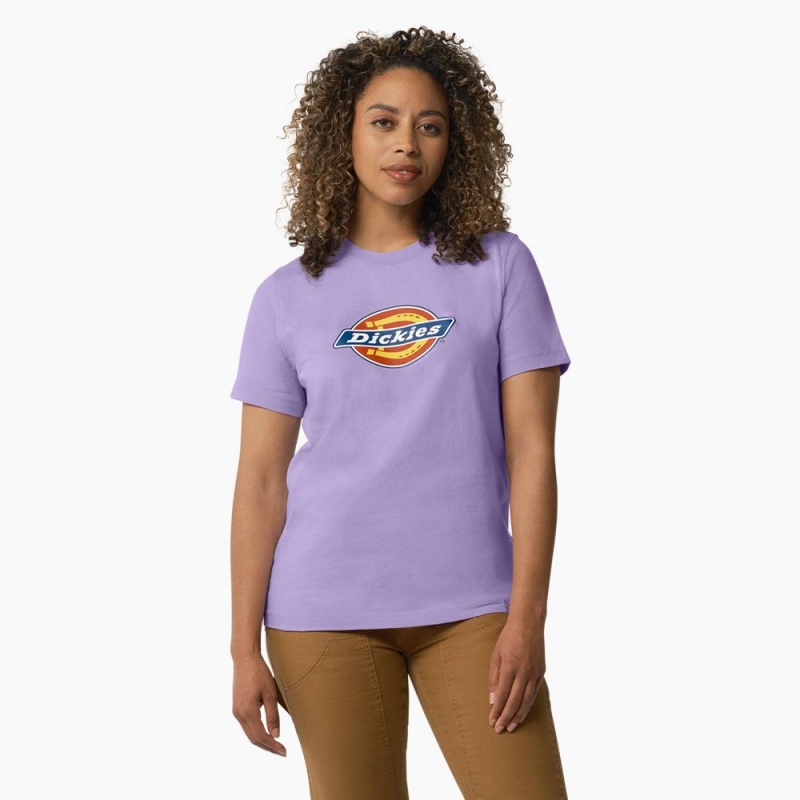 Purple Dickies Heavyweight Logo Women\'s T-Shirt | 325-PELDAB