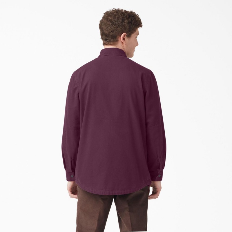 Purple Dickies Long Sleeve Flannel-Lined Duck Men's Shirt | 813-XSOGKF