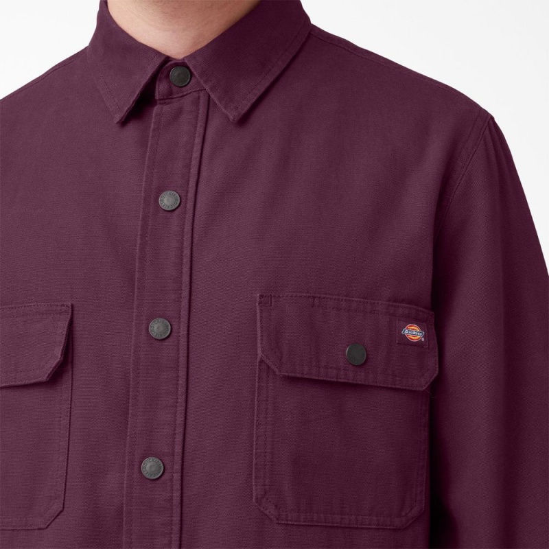 Purple Dickies Long Sleeve Flannel-Lined Duck Men's Shirt | 813-XSOGKF