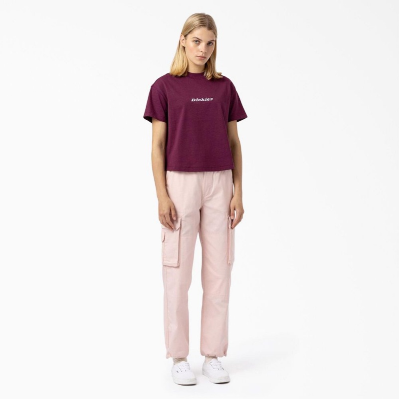 Purple Dickies Loretto Cropped Women's T-Shirt | 417-EUVGBX