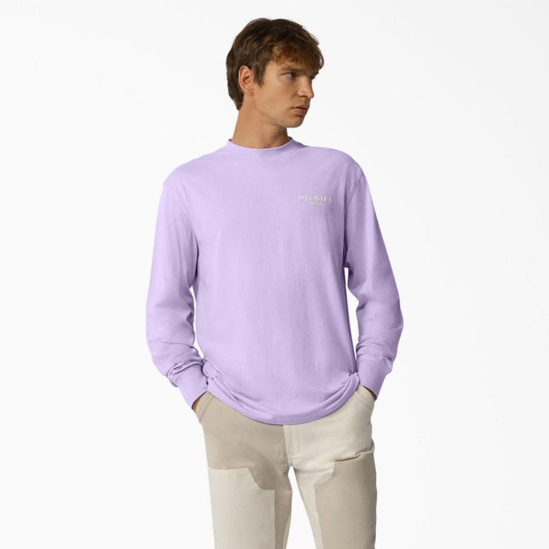 Purple Dickies Oatfield Long Sleeve Men's T-Shirt | 608-MDRNLH