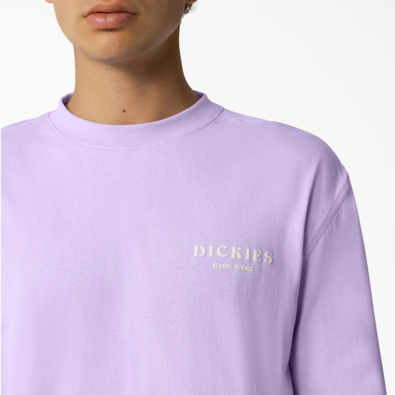 Purple Dickies Oatfield Long Sleeve Men's T-Shirt | 608-MDRNLH