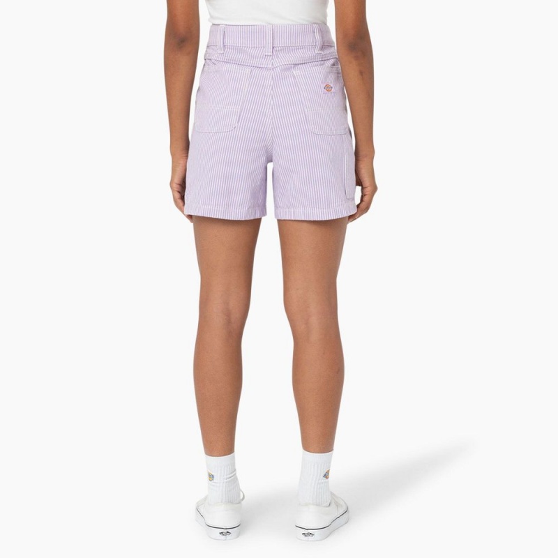 Purple Dickies Regular Fit Hickory Stripe Women's Shorts | 275-GCYHEZ