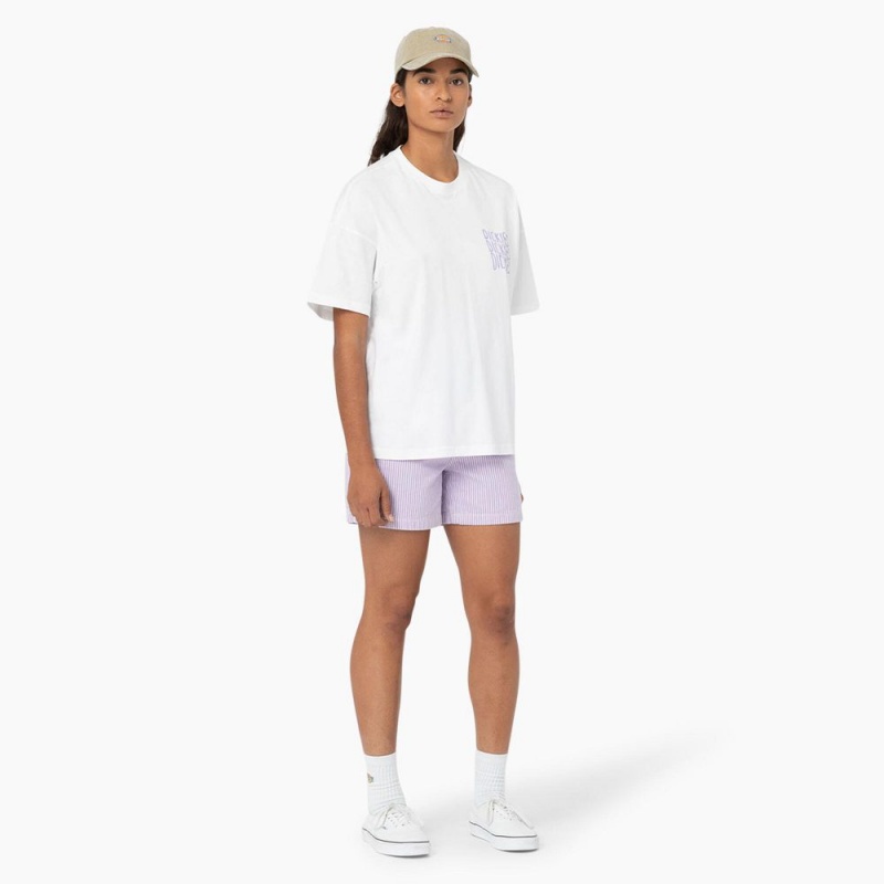 Purple Dickies Regular Fit Hickory Stripe Women's Shorts | 275-GCYHEZ