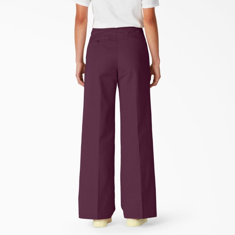 Purple Dickies Regular Fit Wide Leg Women's Work Pants | 905-FDWHAV