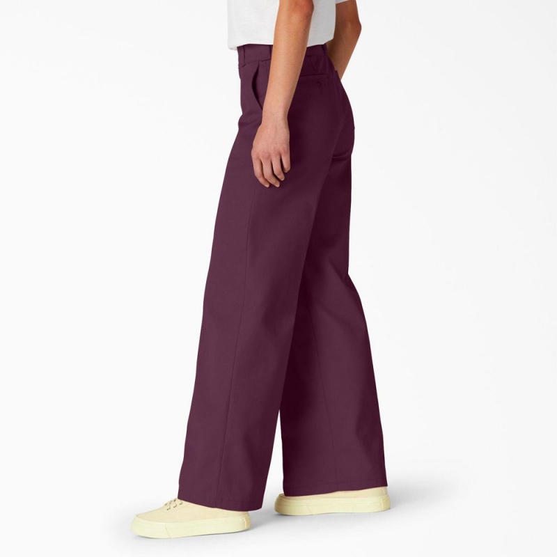 Purple Dickies Regular Fit Wide Leg Women's Work Pants | 905-FDWHAV