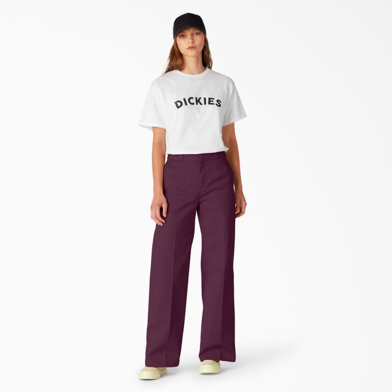 Purple Dickies Regular Fit Wide Leg Women's Work Pants | 905-FDWHAV