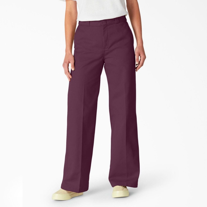 Purple Dickies Regular Fit Wide Leg Women\'s Work Pants | 905-FDWHAV