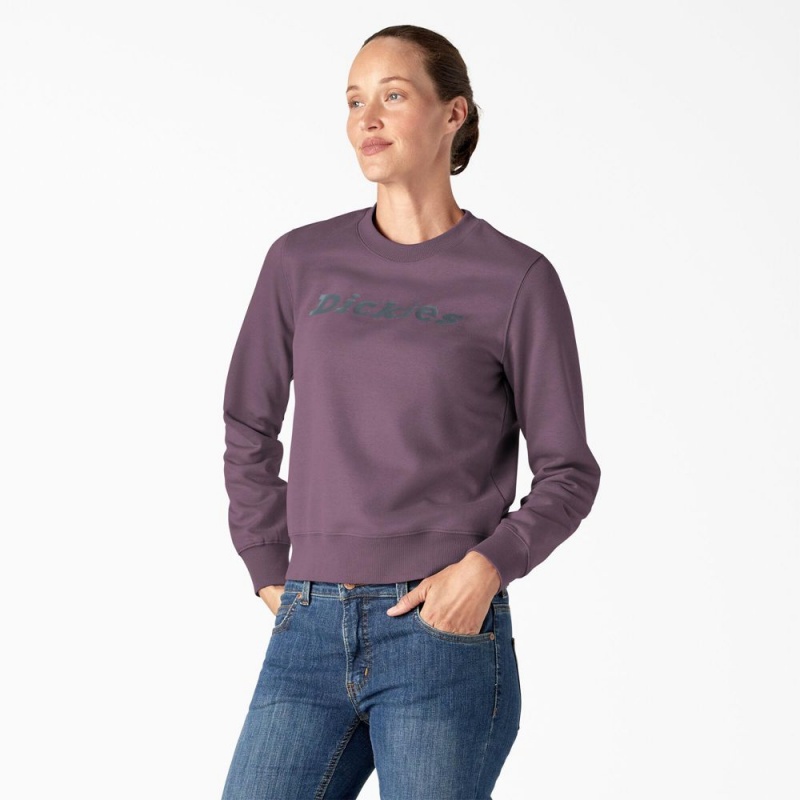 Purple Dickies Water Repellent Logo Women's Sweatshirt | 985-AKVXCU