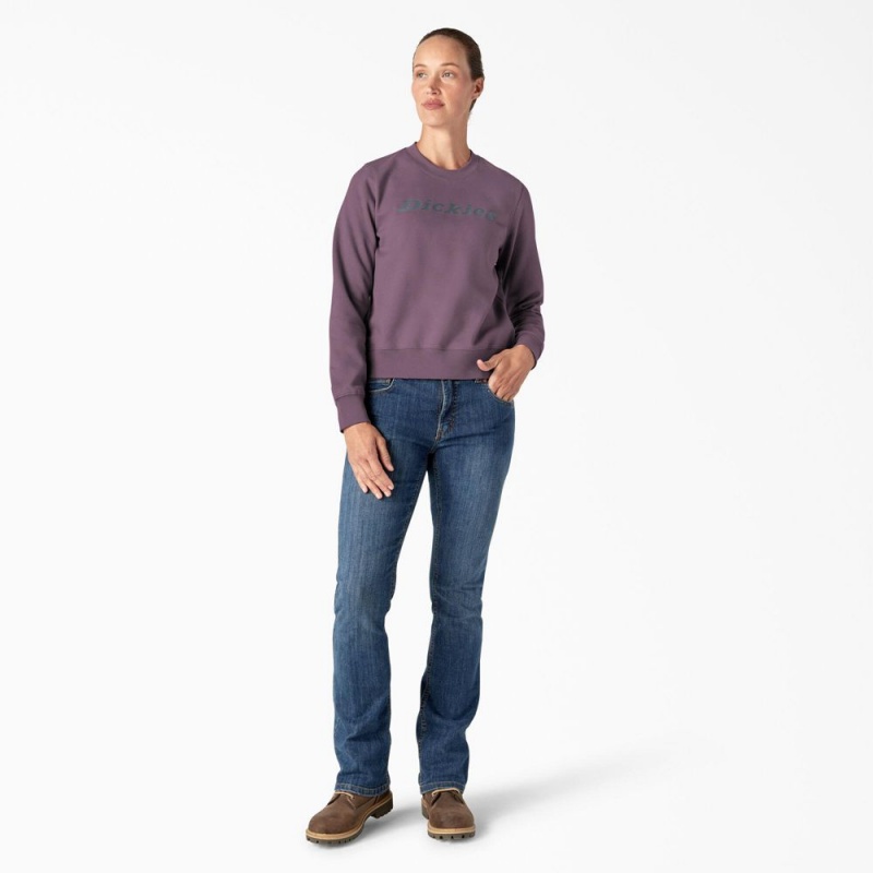 Purple Dickies Water Repellent Logo Women's Sweatshirt | 985-AKVXCU