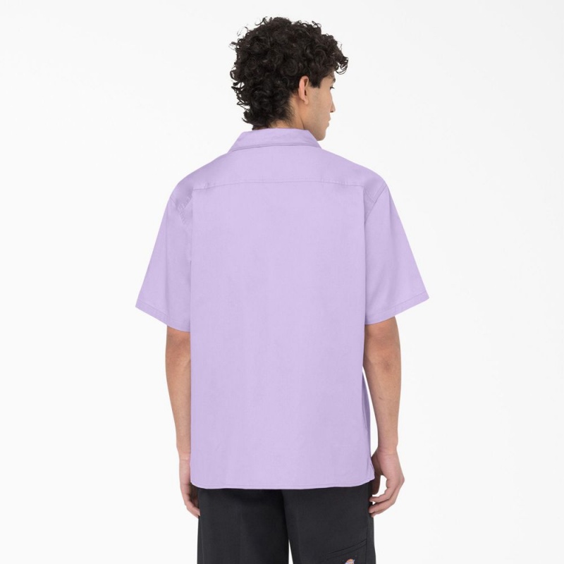 Purple Dickies Westover Short Sleeve Men's Shirt | 203-SOLKRY