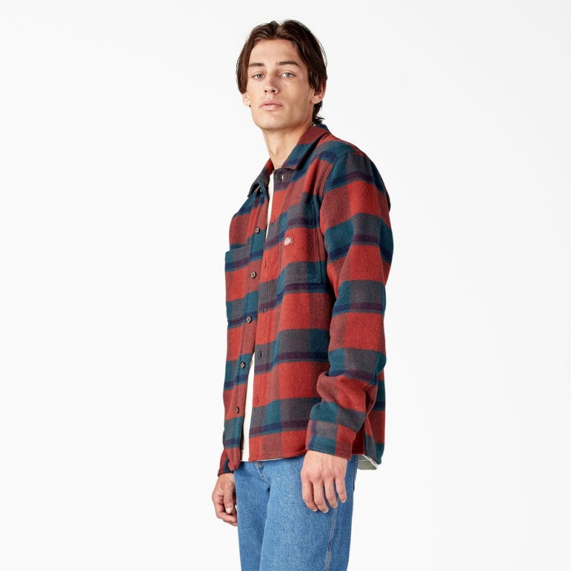 Red Dickies Coaling Wool Blend Men's Shirt | 752-PYQAEO