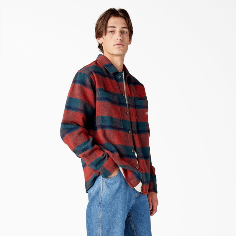 Red Dickies Coaling Wool Blend Men's Shirt | 752-PYQAEO