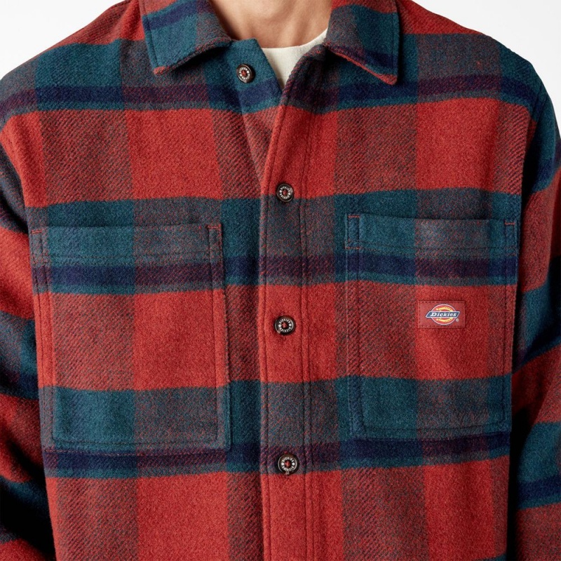 Red Dickies Coaling Wool Blend Men's Shirt | 752-PYQAEO