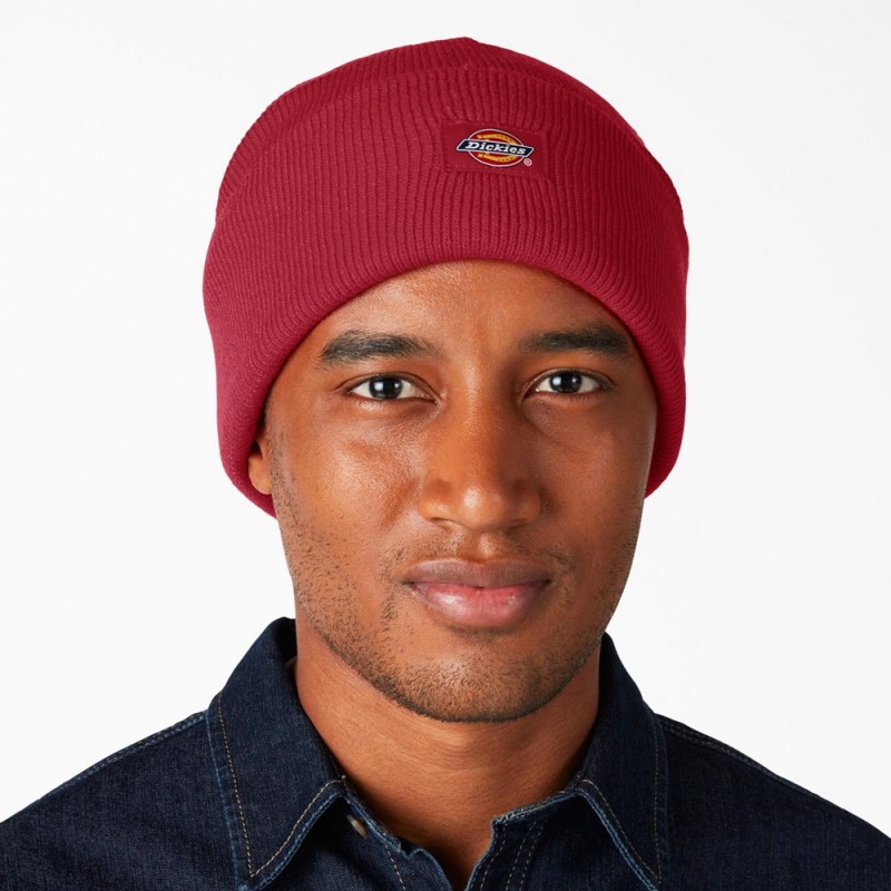 Red Dickies Cuffed Knit Women's Beanie | 813-KJUFPN