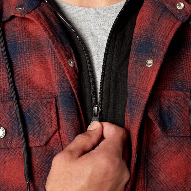 Red Dickies Flannel Hooded Shirt Men's Jacket | 063-BKQIRM