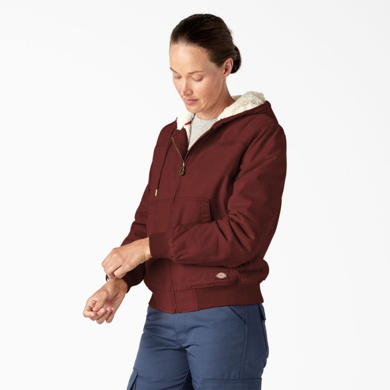 Red Dickies Fleece Lined Duck Canvas Women's Jacket | 217-GRBSIZ