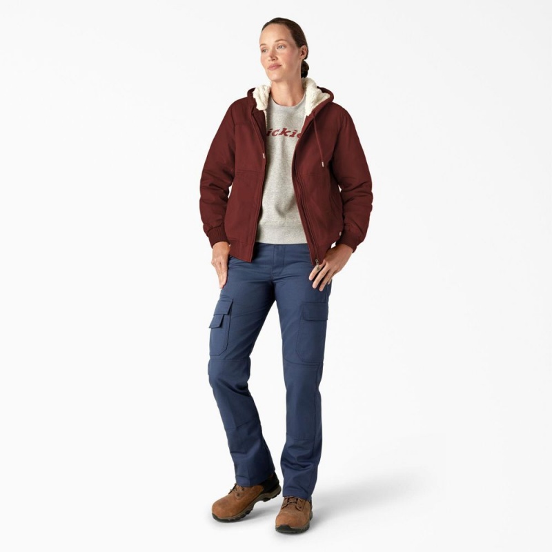 Red Dickies Fleece Lined Duck Canvas Women's Jacket | 217-GRBSIZ