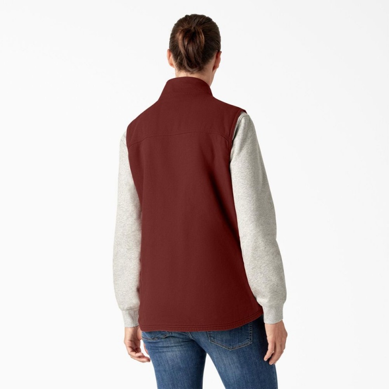 Red Dickies Fleece Lined Duck Canvas Women's Vest | 749-KSUDFB