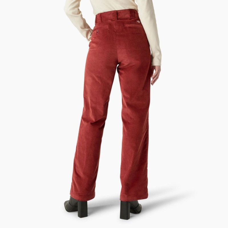 Red Dickies Halleyville Regular Fit Wide Leg Corduroy Women's Pants | 836-HWIYOE