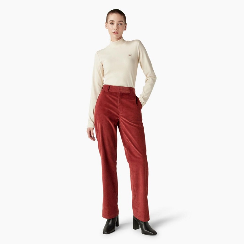 Red Dickies Halleyville Regular Fit Wide Leg Corduroy Women's Pants | 836-HWIYOE