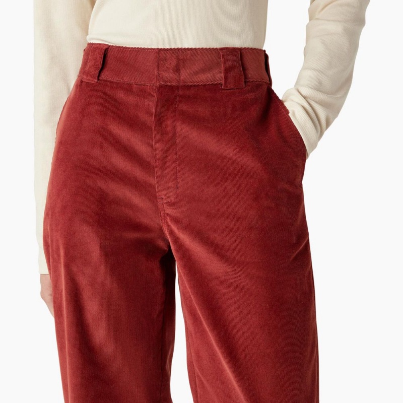 Red Dickies Halleyville Regular Fit Wide Leg Corduroy Women's Pants | 836-HWIYOE