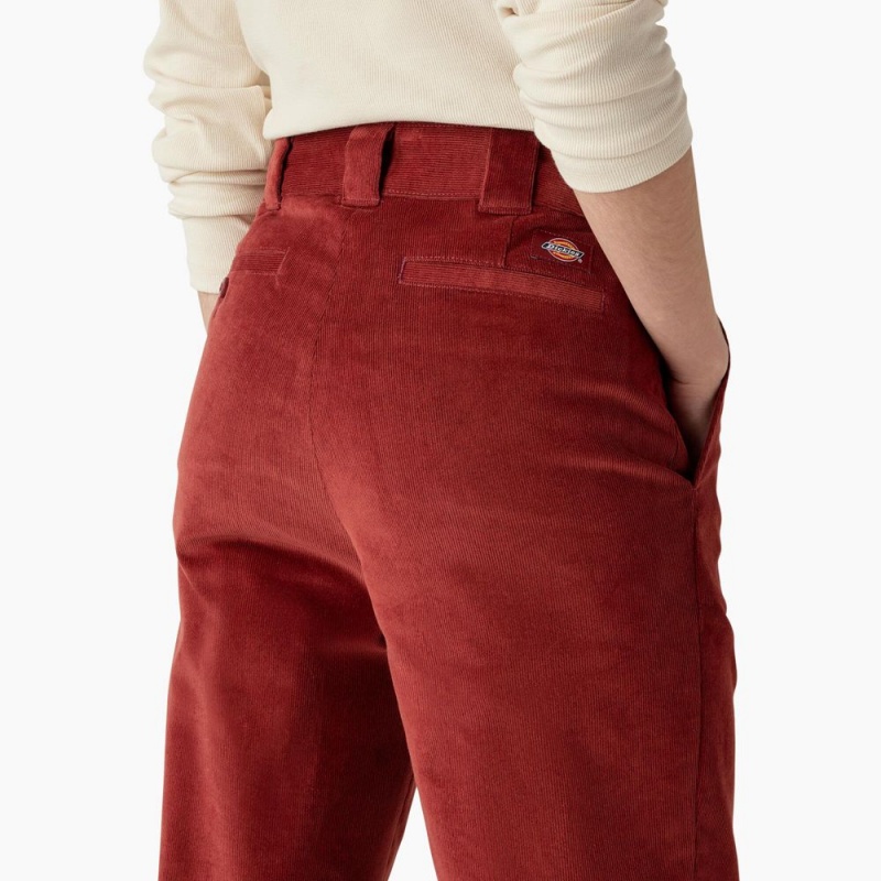 Red Dickies Halleyville Regular Fit Wide Leg Corduroy Women's Pants | 836-HWIYOE