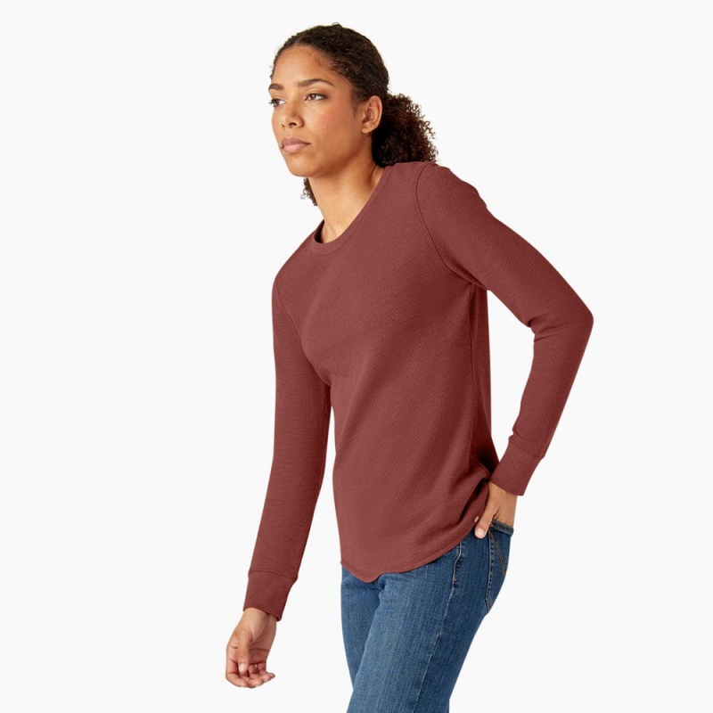 Red Dickies Long Sleeve Thermal Women's T-Shirt | 352-XAPMKF