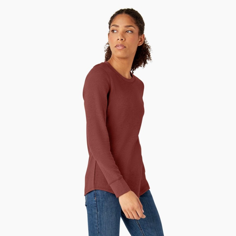 Red Dickies Long Sleeve Thermal Women's T-Shirt | 352-XAPMKF