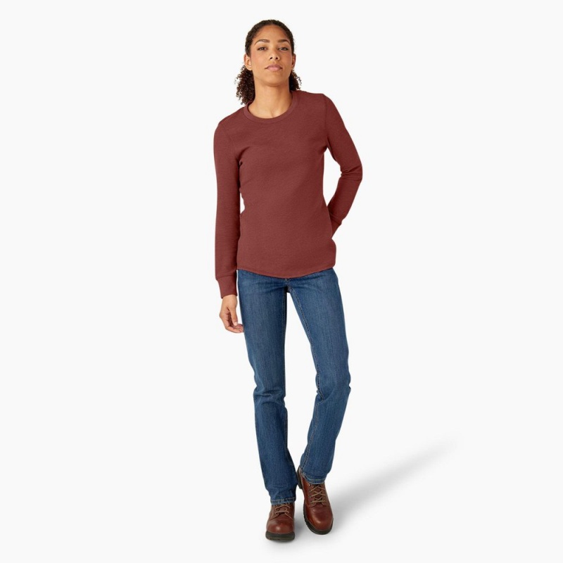 Red Dickies Long Sleeve Thermal Women's T-Shirt | 352-XAPMKF