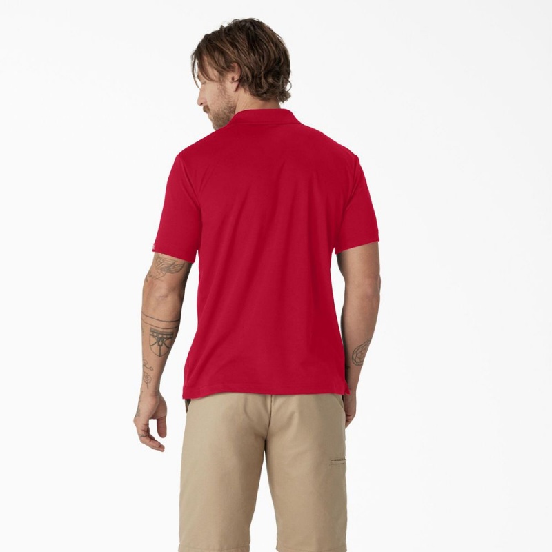 Red Dickies Short Sleeve Performance Men's Polo Shirt | 653-PZUTDA