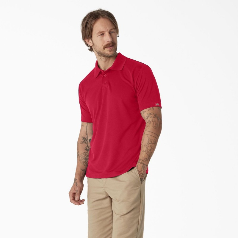 Red Dickies Short Sleeve Performance Men's Polo Shirt | 653-PZUTDA