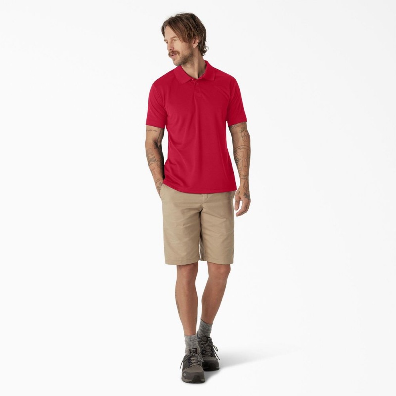 Red Dickies Short Sleeve Performance Men's Polo Shirt | 653-PZUTDA