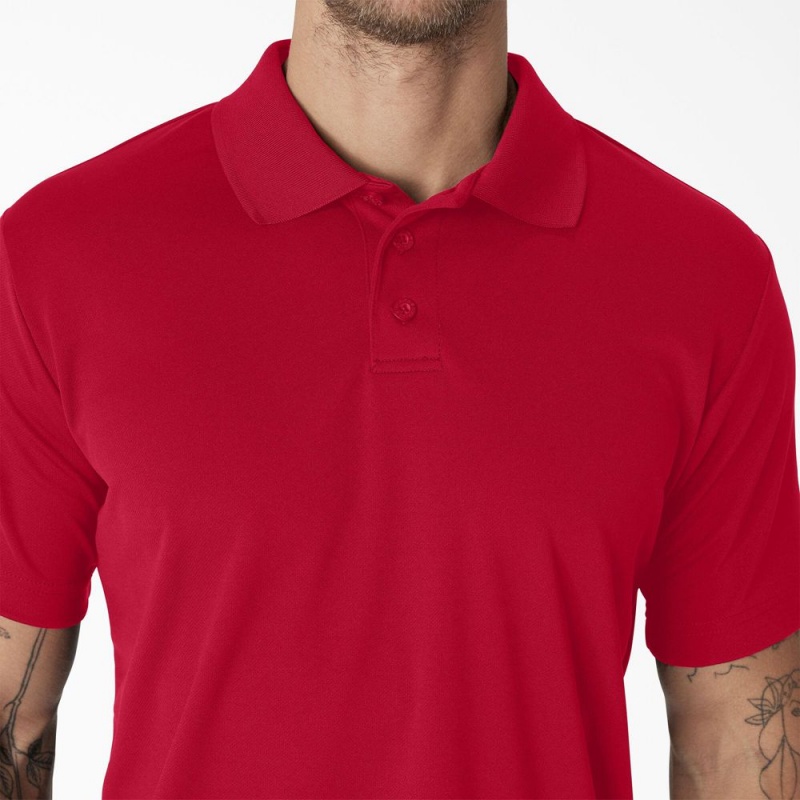 Red Dickies Short Sleeve Performance Men's Polo Shirt | 653-PZUTDA