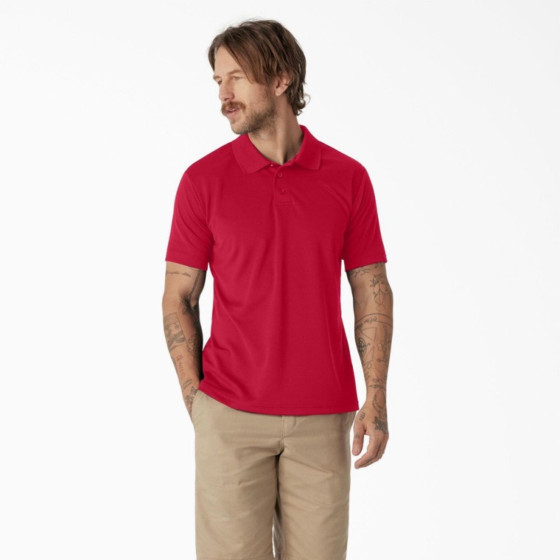 Red Dickies Short Sleeve Performance Men\'s Polo Shirt | 653-PZUTDA