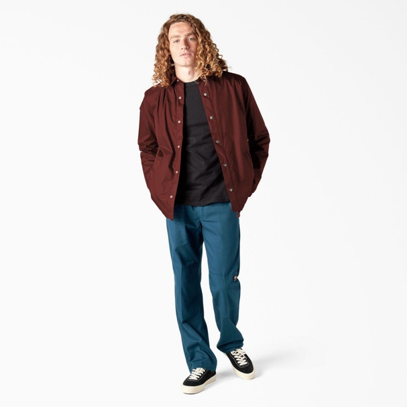 Red Dickies Skateboarding Coaches Men's Jacket | 493-KSOMWJ