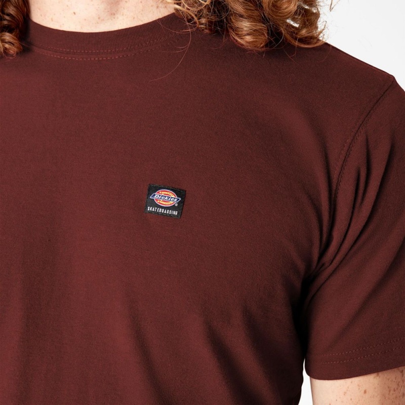 Red Dickies Skateboarding Regular Fit Chest Logo Men's T-Shirt | 275-EAHXGR