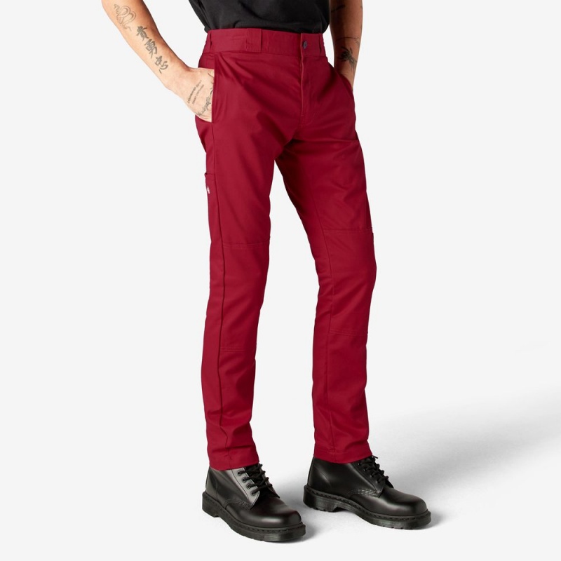 Red Dickies Skinny Fit Double Knee Men's Work Pants | 163-HLAIFB