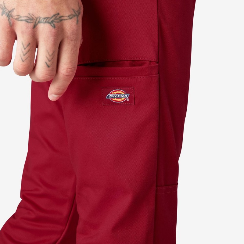 Red Dickies Skinny Fit Double Knee Men's Work Pants | 163-HLAIFB