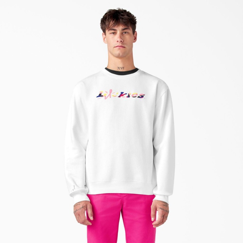 White Dickies Breast Cancer Awareness Logo Men's Sweatshirt | 938-KWZMUS