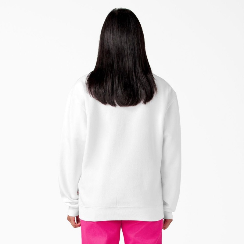 White Dickies Breast Cancer Awareness Logo Women's Sweatshirt | 345-KQALUB