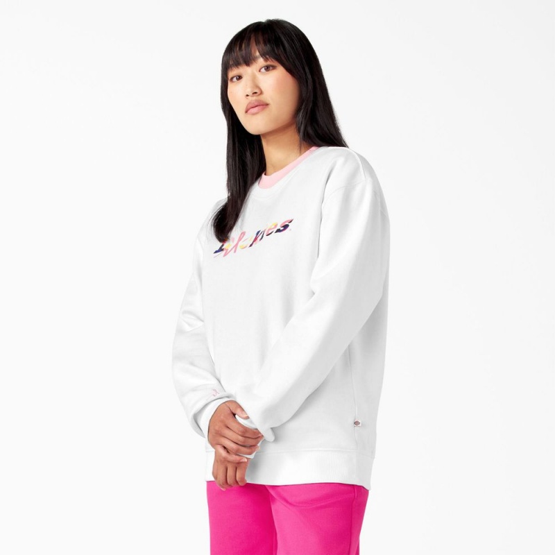 White Dickies Breast Cancer Awareness Logo Women's Sweatshirt | 345-KQALUB