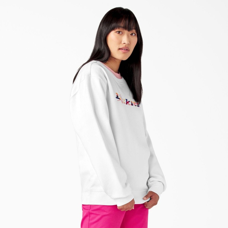 White Dickies Breast Cancer Awareness Logo Women's Sweatshirt | 345-KQALUB