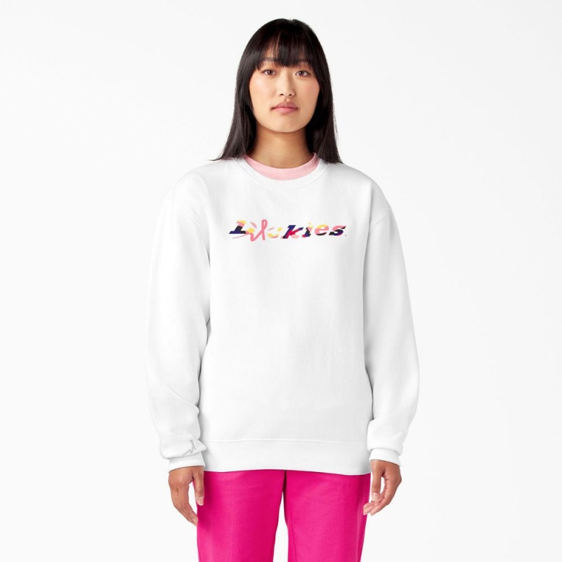 White Dickies Breast Cancer Awareness Logo Women\'s Sweatshirt | 345-KQALUB